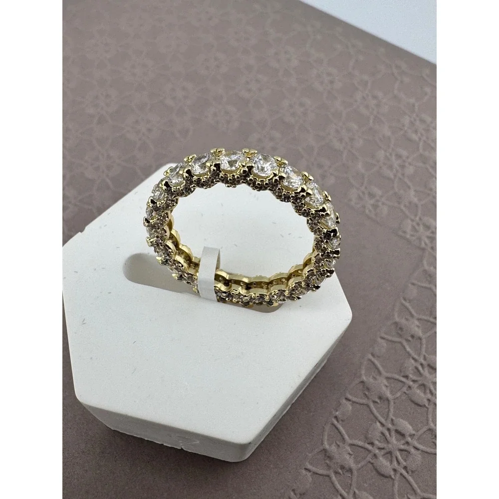 Gold Plated Eternity Band Ring Round Cut Clear Cubic Zirconia Sparkling Jewelry